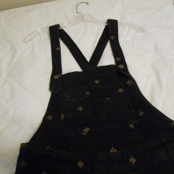 Free People Black Denim With Gold Thread Stars Overalls - Picture 12 of 12
